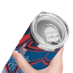 custom los angeles dodgers web stripes blue white skinny tumbler best selling.webp