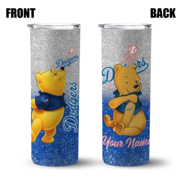 custom los angeles dodgers winnie the pooh blue gray skinny tumbler fashion forward.webp