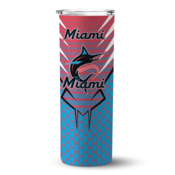custom miami marlins chevron stripes blue skinny tumbler best selling.webp