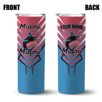 custom miami marlins chevron stripes blue skinny tumbler fashion forward.webp