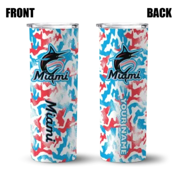 custom miami marlins claw marks blue white skinny tumbler fashion forward.webp