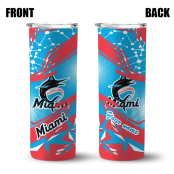 custom miami marlins helmet clash blue skinny tumbler fashion forward.webp