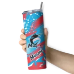 custom miami marlins helmet clash blue skinny tumbler best selling.webp