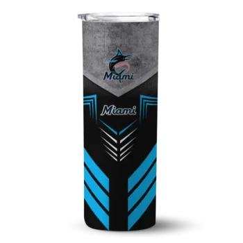 custom miami marlins hexagon honeycomb blue black skinny tumbler best selling.webp