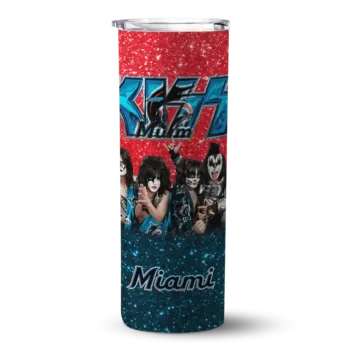 custom miami marlins kiss band red skinny tumbler best selling.webp