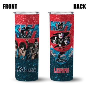 custom miami marlins kiss band red skinny tumbler fashion forward.webp