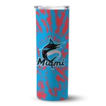 custom miami marlins metallic grid blue skinny tumbler best selling.webp