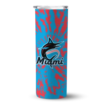 custom miami marlins metallic grid blue skinny tumbler best selling.webp