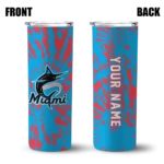 custom miami marlins metallic grid blue skinny tumbler best selling.webp