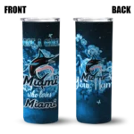 custom miami marlins rose romance blue black skinny tumbler best selling.webp