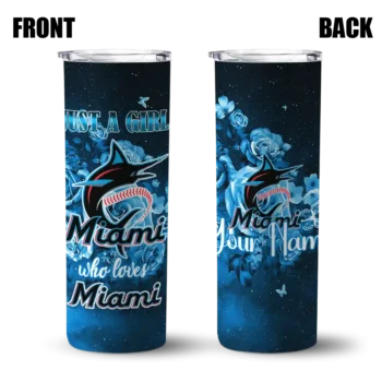 custom miami marlins rose romance blue black skinny tumbler fashion forward.webp