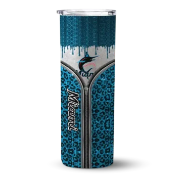 custom miami marlins sparkle drip blue skinny tumbler best selling.webp