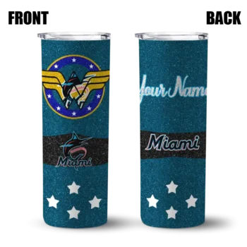 custom miami marlins star cluster blue skinny tumbler fashion forward.webp