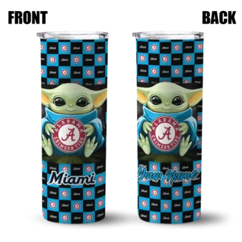 custom miami marlins yoda cozy blue black skinny tumbler fashion forward.webp