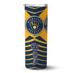 custom milwaukee brewers camo texture navy blue skinny tumbler best selling.webp