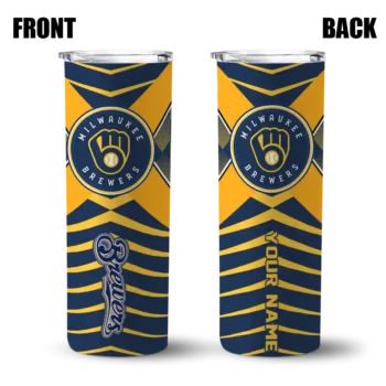 custom milwaukee brewers camo texture navy blue skinny tumbler fashion forward.webp