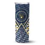 custom milwaukee brewers monogram burst navy blue white skinny tumbler best selling.webp