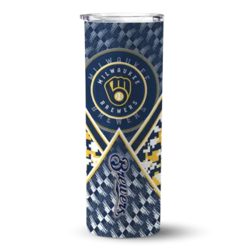 custom milwaukee brewers monogram burst navy blue white skinny tumbler best selling.webp