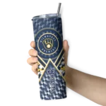 custom milwaukee brewers monogram burst navy blue white skinny tumbler best selling.webp