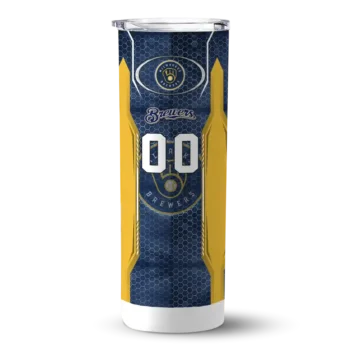 custom milwaukee brewers stacked diamond navy blue skinny tumbler best selling.webp
