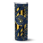 custom milwaukee brewers star pop navy blue black skinny tumbler best selling.webp