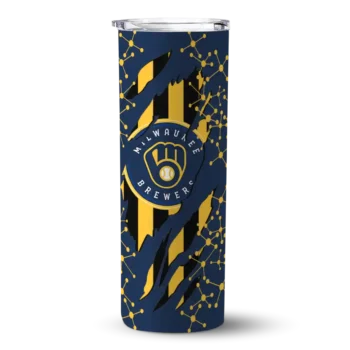 custom milwaukee brewers star pop navy blue black skinny tumbler best selling.webp
