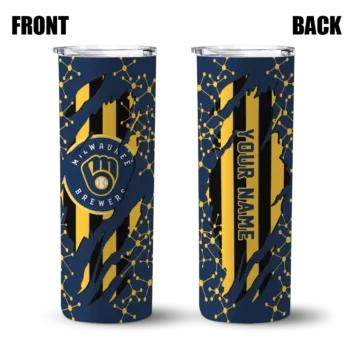 custom milwaukee brewers star pop navy blue black skinny tumbler fashion forward.webp