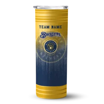 custom milwaukee brewers swirl texture navy blue skinny tumbler best selling.webp