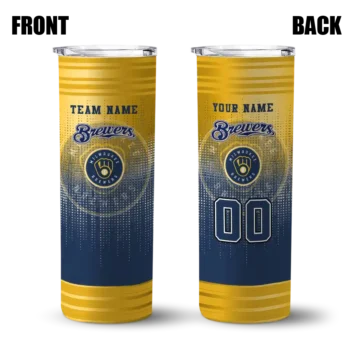 custom milwaukee brewers swirl texture navy blue skinny tumbler fashion forward.webp