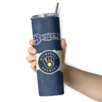 custom milwaukee brewers torn band navy blue white skinny tumbler best selling.webp