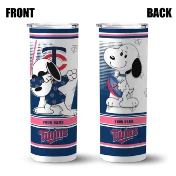 custom minnesota twins snoopy dog navy white skinny tumbler fashion forward.webp