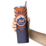 custom new york mets chevron stripes blue skinny tumbler best selling.webp
