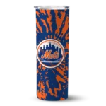 custom new york mets metallic grid blue skinny tumbler best selling.webp