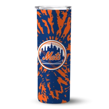 custom new york mets metallic grid blue skinny tumbler best selling.webp