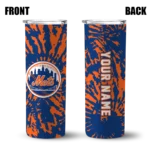 custom new york mets metallic grid blue skinny tumbler best selling.webp