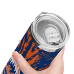 custom new york mets metallic grid blue skinny tumbler best selling.webp