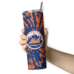custom new york mets metallic grid blue skinny tumbler best selling.webp