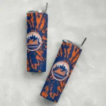 custom new york mets metallic grid blue skinny tumbler best selling.webp