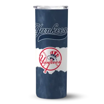 custom new york yankees torn band navy white skinny tumbler best selling.webp