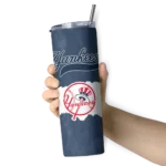 custom new york yankees torn band navy white skinny tumbler best selling.webp