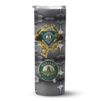 custom oakland athletics chevron v green gray skinny tumbler best selling.webp