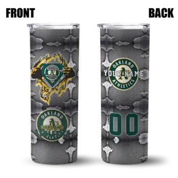 custom oakland athletics chevron v green gray skinny tumbler fashion forward.webp