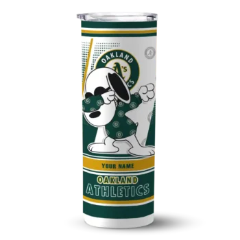 custom oakland athletics snoopy dog green white skinny tumbler best selling.webp