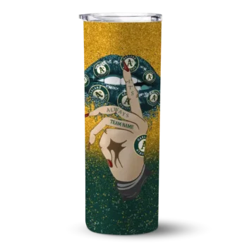 custom oakland athletics sparkle lips green skinny tumbler best selling.webp