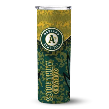 custom oakland athletics spiral burst print green skinny tumbler best selling.webp