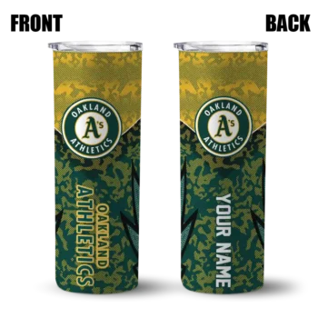 custom oakland athletics spiral burst print green skinny tumbler fashion forward.webp
