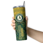 custom oakland athletics spiral burst print green skinny tumbler best selling.webp