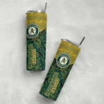 custom oakland athletics spiral burst print green skinny tumbler best selling.webp