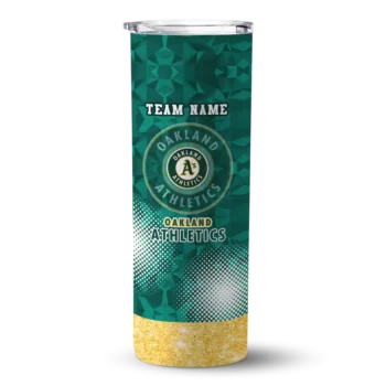 custom oakland athletics starburst tiles green skinny tumbler best selling.webp