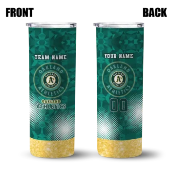 custom oakland athletics starburst tiles green skinny tumbler fashion forward.webp
